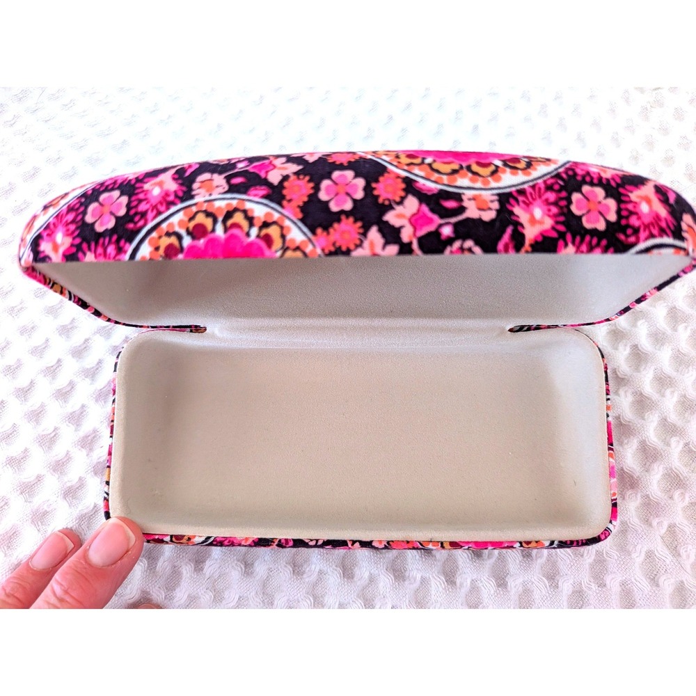 Vera Bradley Hard Shell Eyeglass Case Pink Orange Black Floral Paisley Medallion - Picture 3 of 6